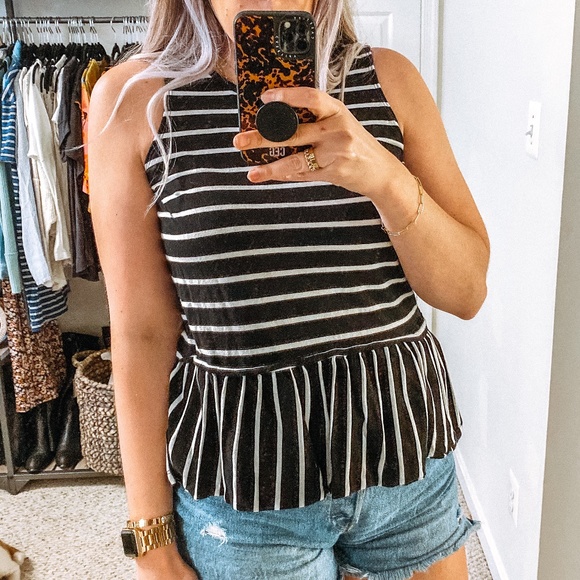 Old Navy Tops - Old Navy ▪️ Black and White Striped Peplum Tank